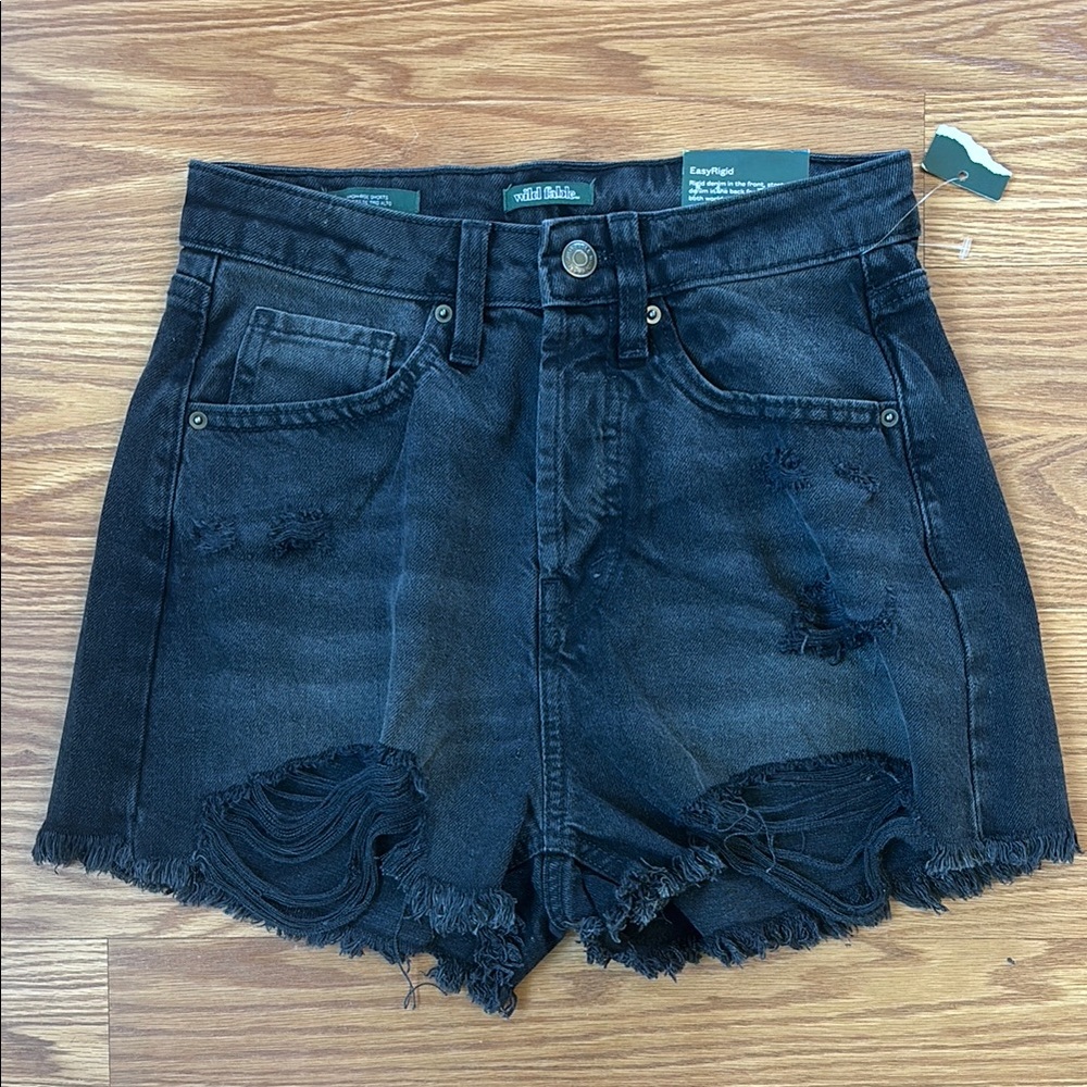NWT Wild Fable Black Denim High Rise‎ Easy Rigid Distressed Shorts Size 0